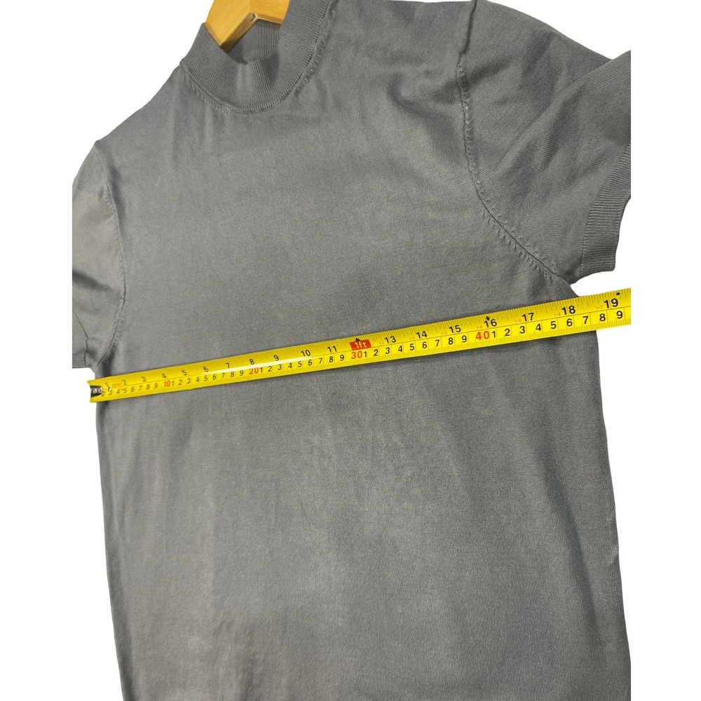 Zara Ribbed Mock Neck Knit Top L Green Gray  Fitted Minimalist Classic Layer - Picture 5 of 7